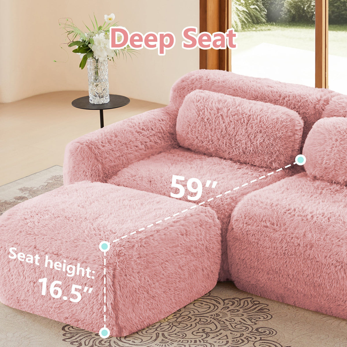 Grayson pink plush modular sofa
