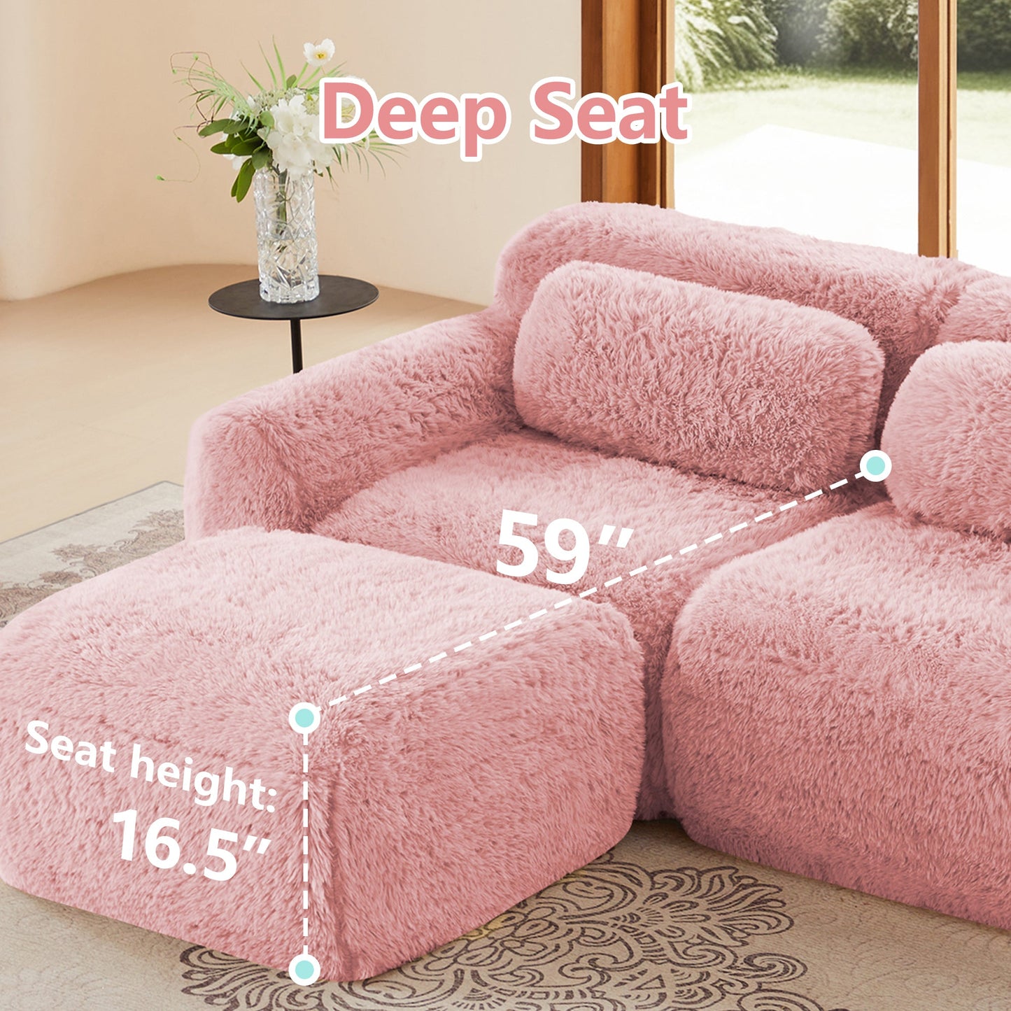 Grayson pink plush modular sofa