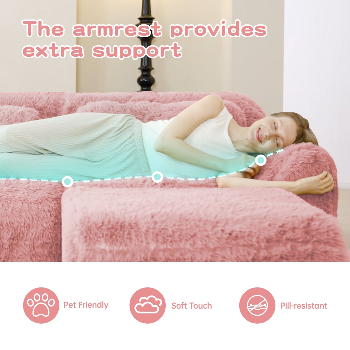 Grayson pink plush modular sofa