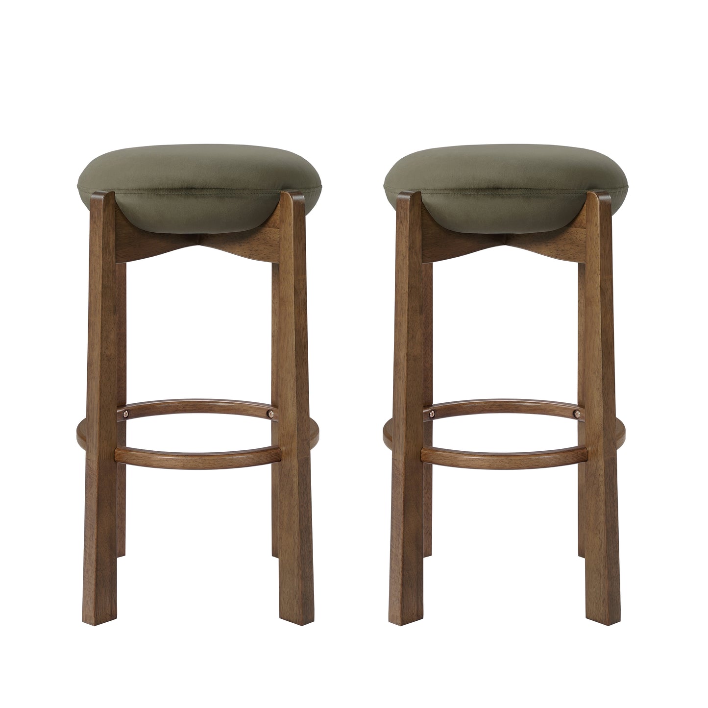 Tara Green Velvet & Dark Walnut Backless Bar Stools – 30" Rubberwood Bar Stools