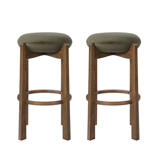 Tara Green Velvet & Dark Walnut Backless Bar Stools – 30" Rubberwood Bar Stools