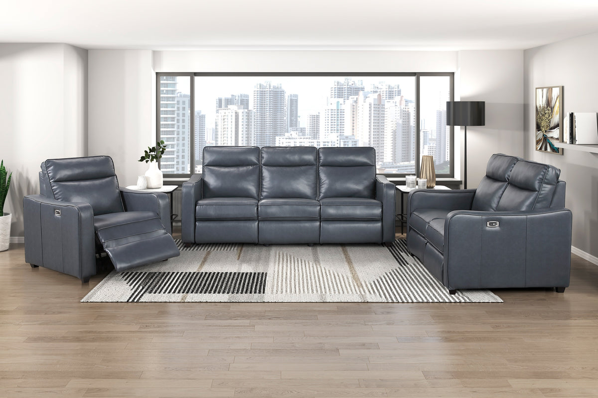 Haddon Navy Faux Leather Power Reclining Sofa