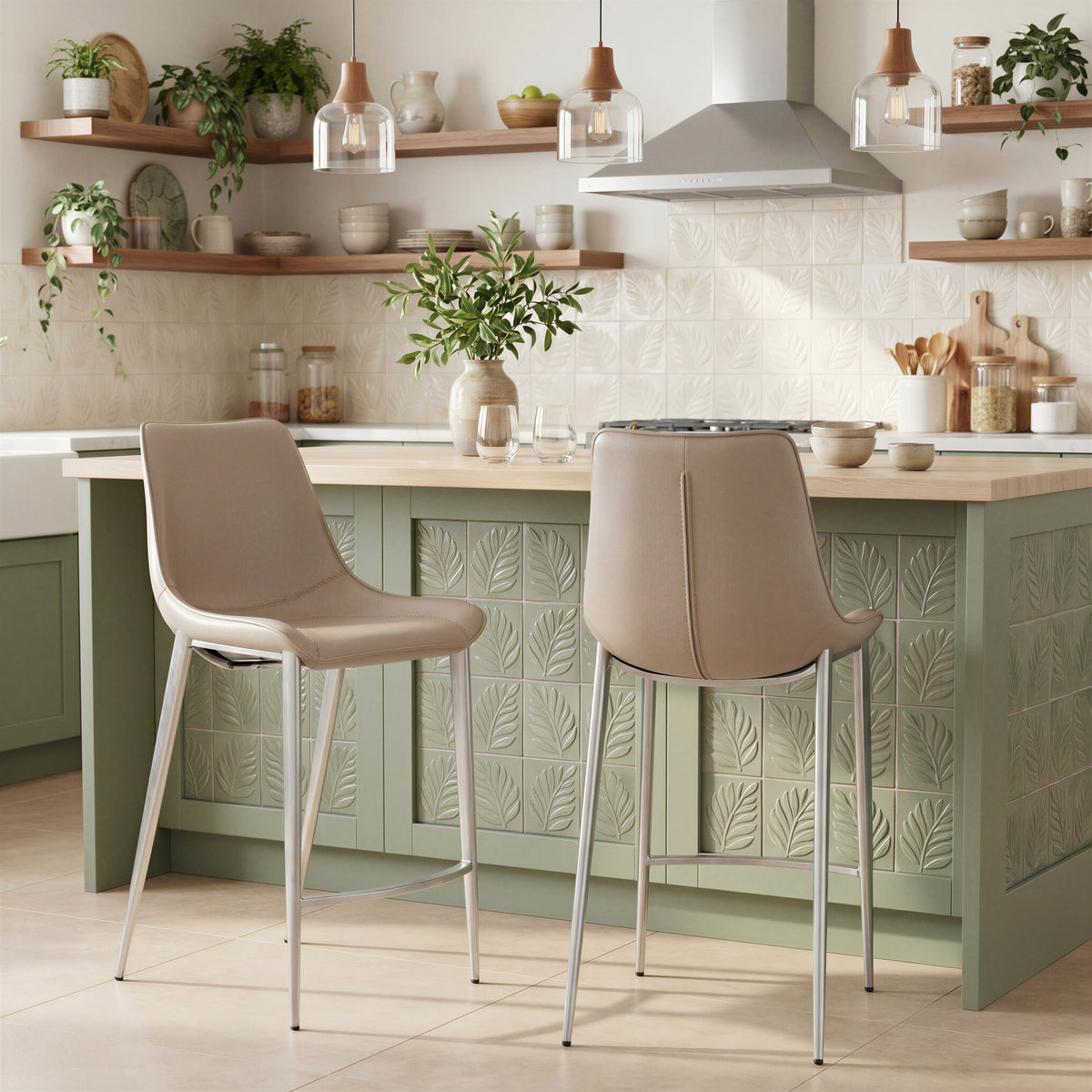 Magnus Counter Stool (Set of 2) in Brown & Silver