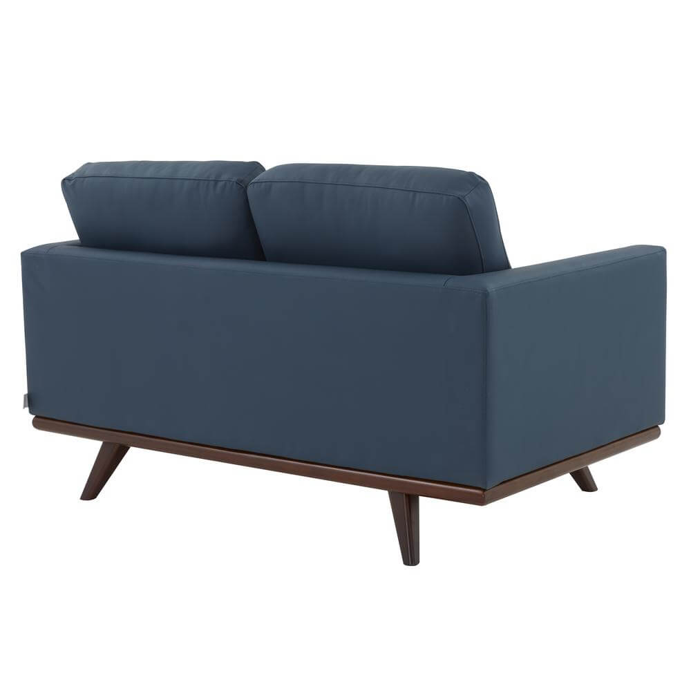 Chester MCM Faux Leather Loveseat Sofa 58" – Mid-Century Modern Compact Couch (5 Colors) back view.