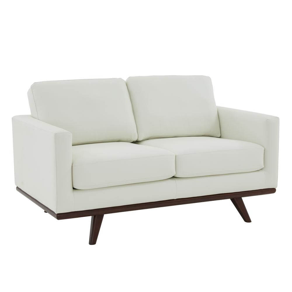 Chester MCM Faux Leather Loveseat Sofa 58" – Mid-Century Modern Compact Couch (5 Colors) in white upholstery.