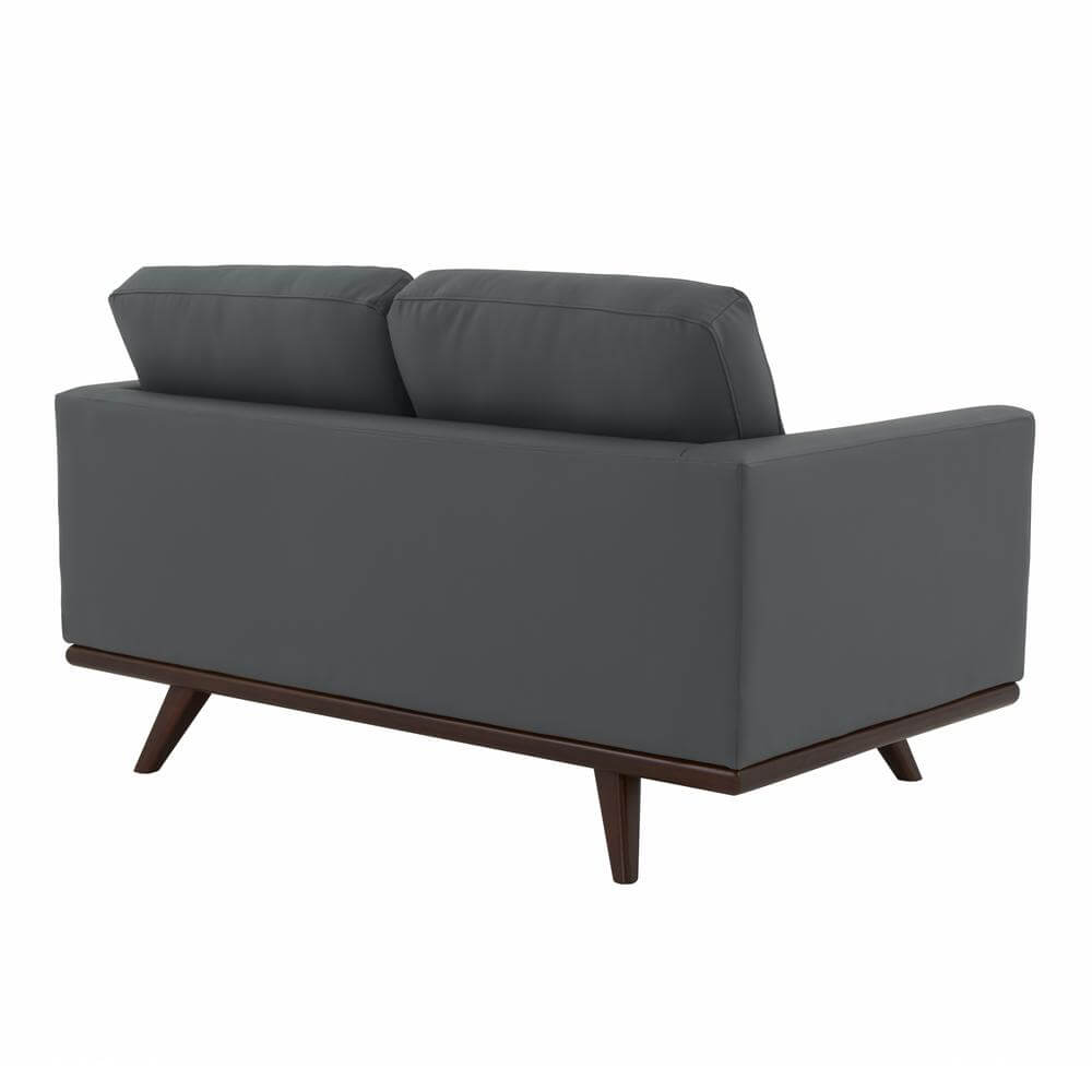 Chester MCM Faux Leather Loveseat Sofa 58" – Mid-Century Modern Compact Couch (5 Colors) back view in grey.