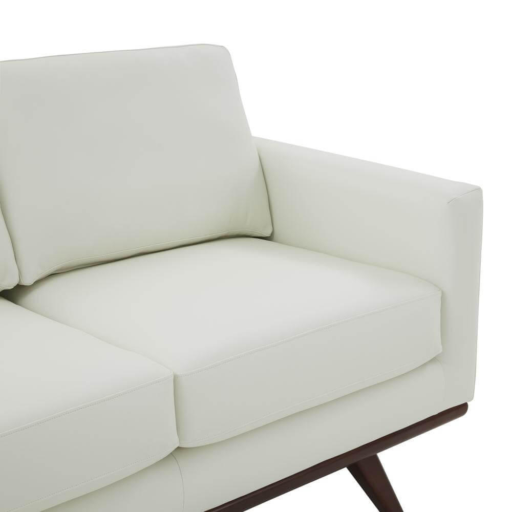 Chester MCM Faux Leather Loveseat Sofa 58" – Mid-Century Modern Compact Couch (5 Colors) close-up of white cushions.