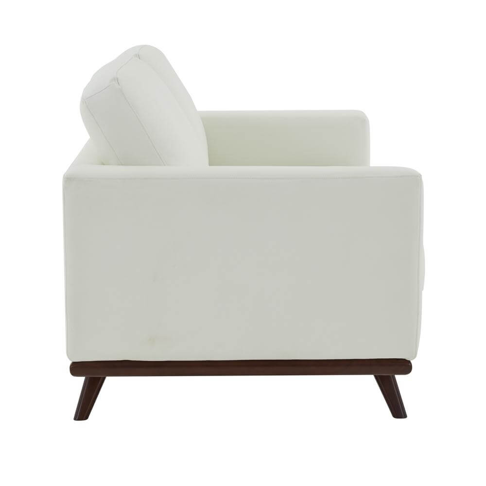 Chester MCM Faux Leather Loveseat Sofa 58" – Mid-Century Modern Compact Couch (5 Colors) side view with white faux leather.