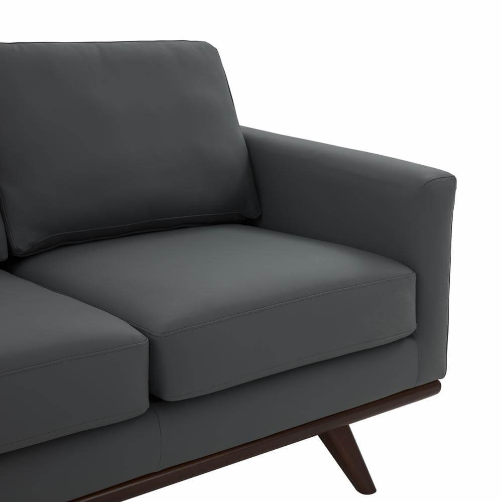 Chester MCM Faux Leather Loveseat Sofa 58" – Mid-Century Modern Compact Couch (5 Colors) in sleek dark gray