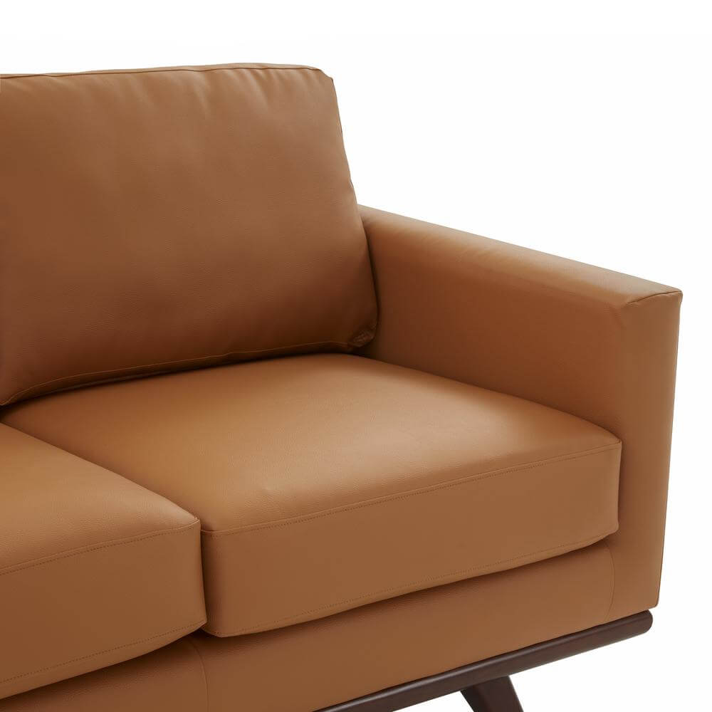 Chester MCM Faux Leather Loveseat Sofa 58" – Mid-Century Modern Compact Couch (5 Colors) close-up view of seat cushions