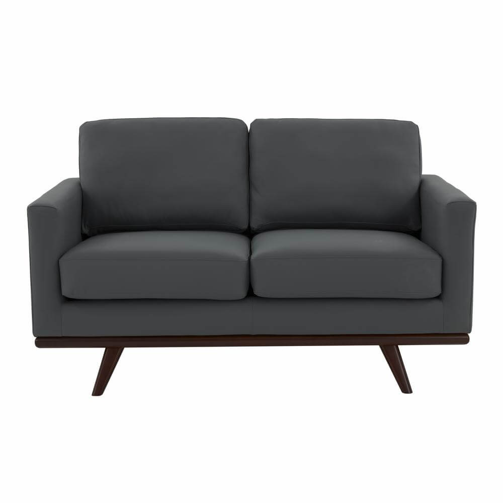 Chester MCM Faux Leather Loveseat Sofa 58" – Mid-Century Modern Compact Couch (5 Colors) in gray color.