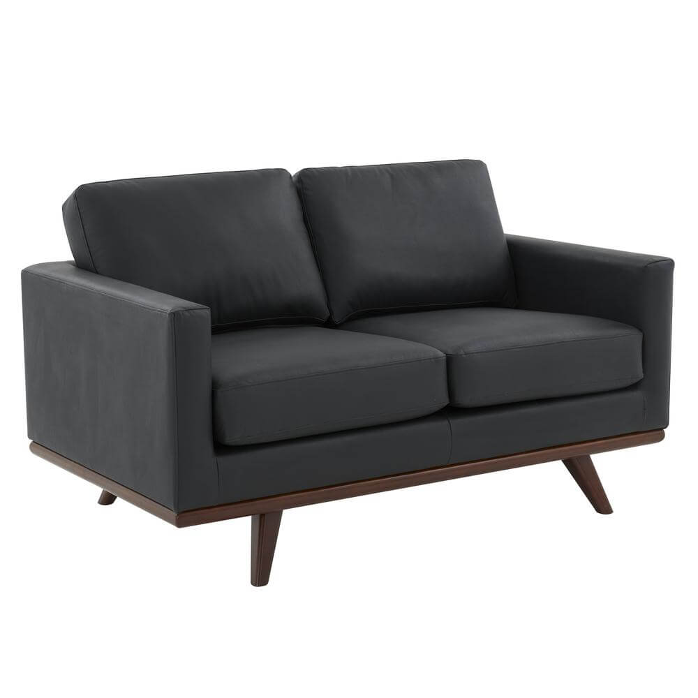 Chester MCM Faux Leather Loveseat Sofa 58" – Mid-Century Modern Compact Couch (5 Colors) in dark faux leather