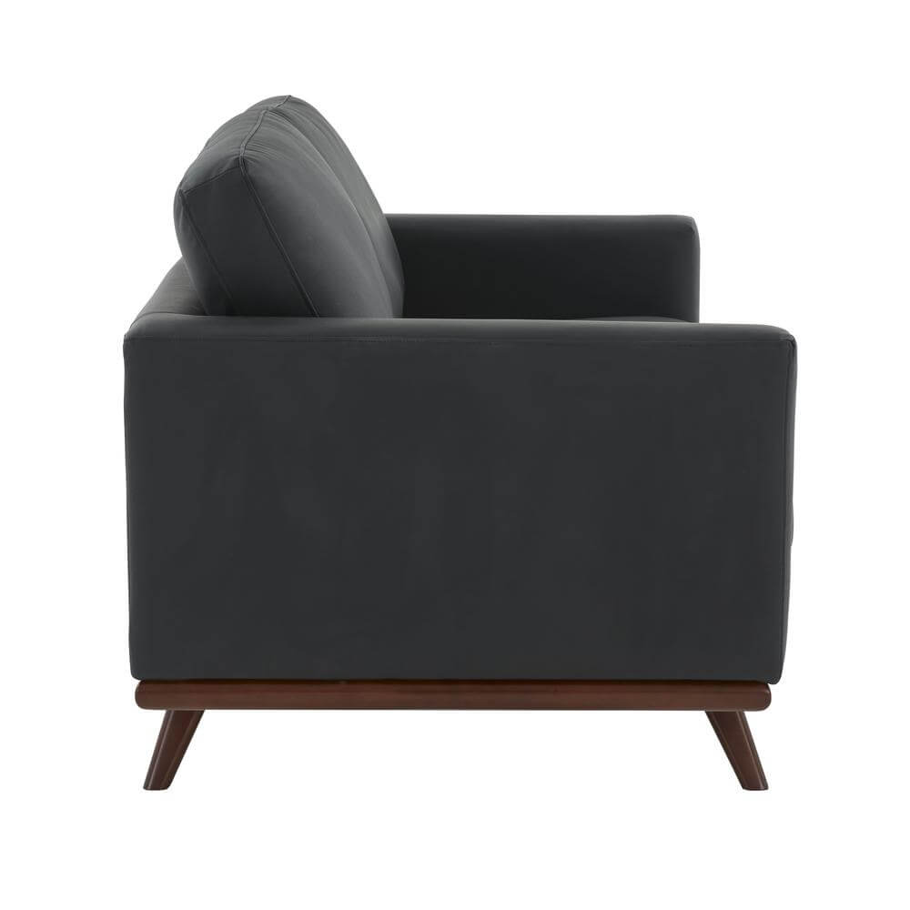 Chester MCM Faux Leather Loveseat Sofa 58" – Mid-Century Modern Compact Couch (5 Colors) side view showcasing sleek design.