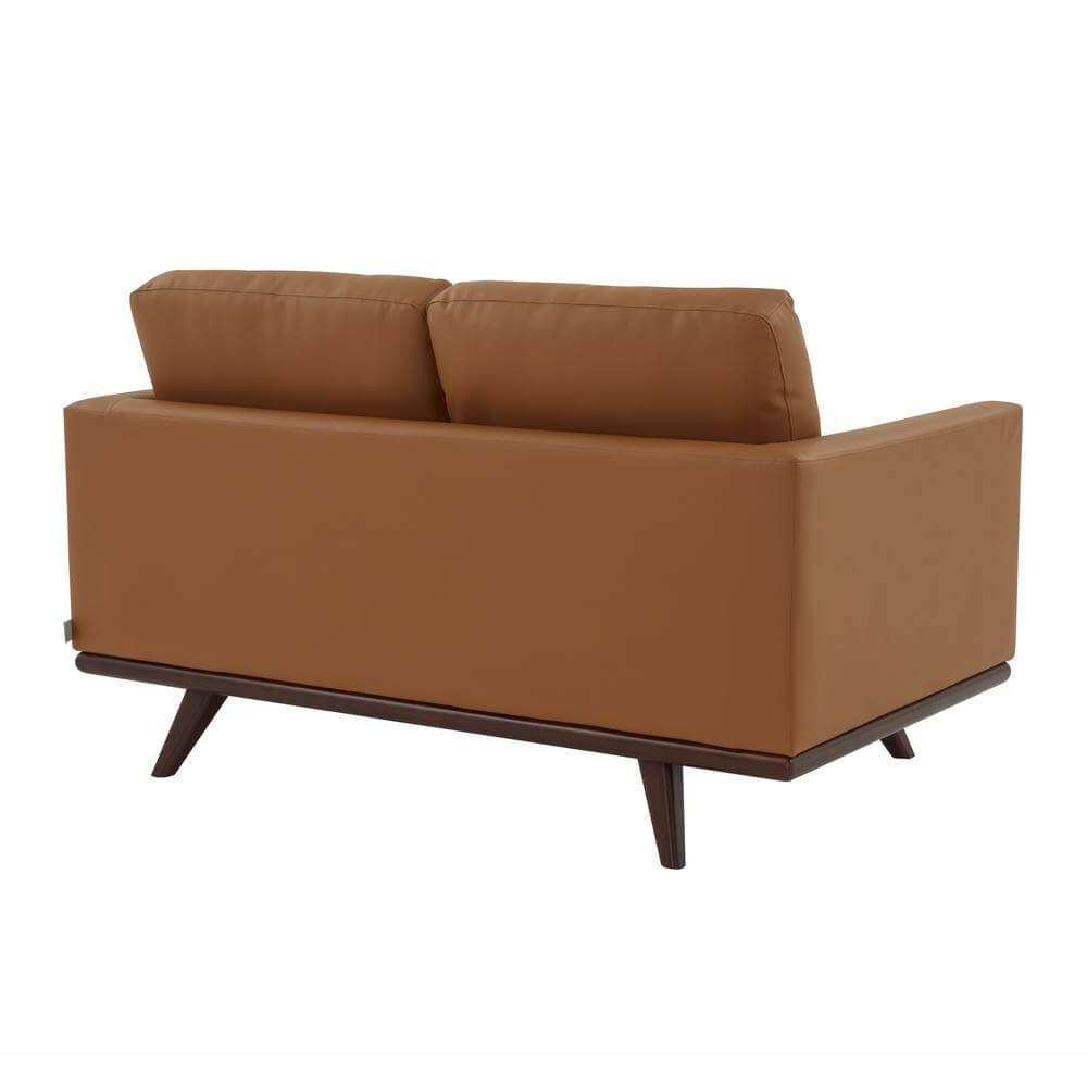 Chester MCM Faux Leather Loveseat Sofa 58" – Mid-Century Modern Compact Couch (5 Colors) back view in brown.