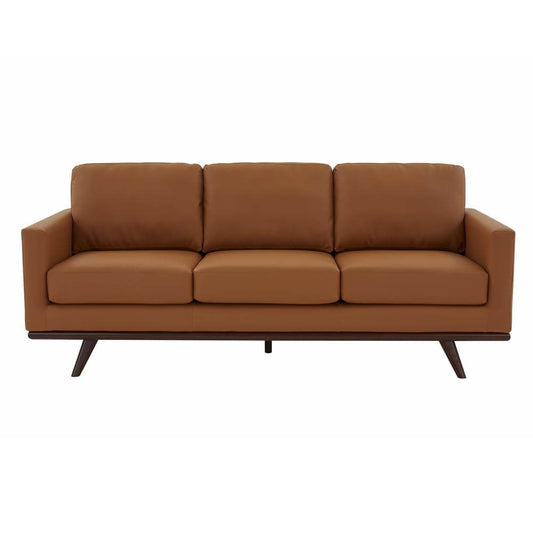 Chester MCM Faux Leather Sofa 83" – Mid-Century Modern Couch (5 Colors) in smooth brown faux leather