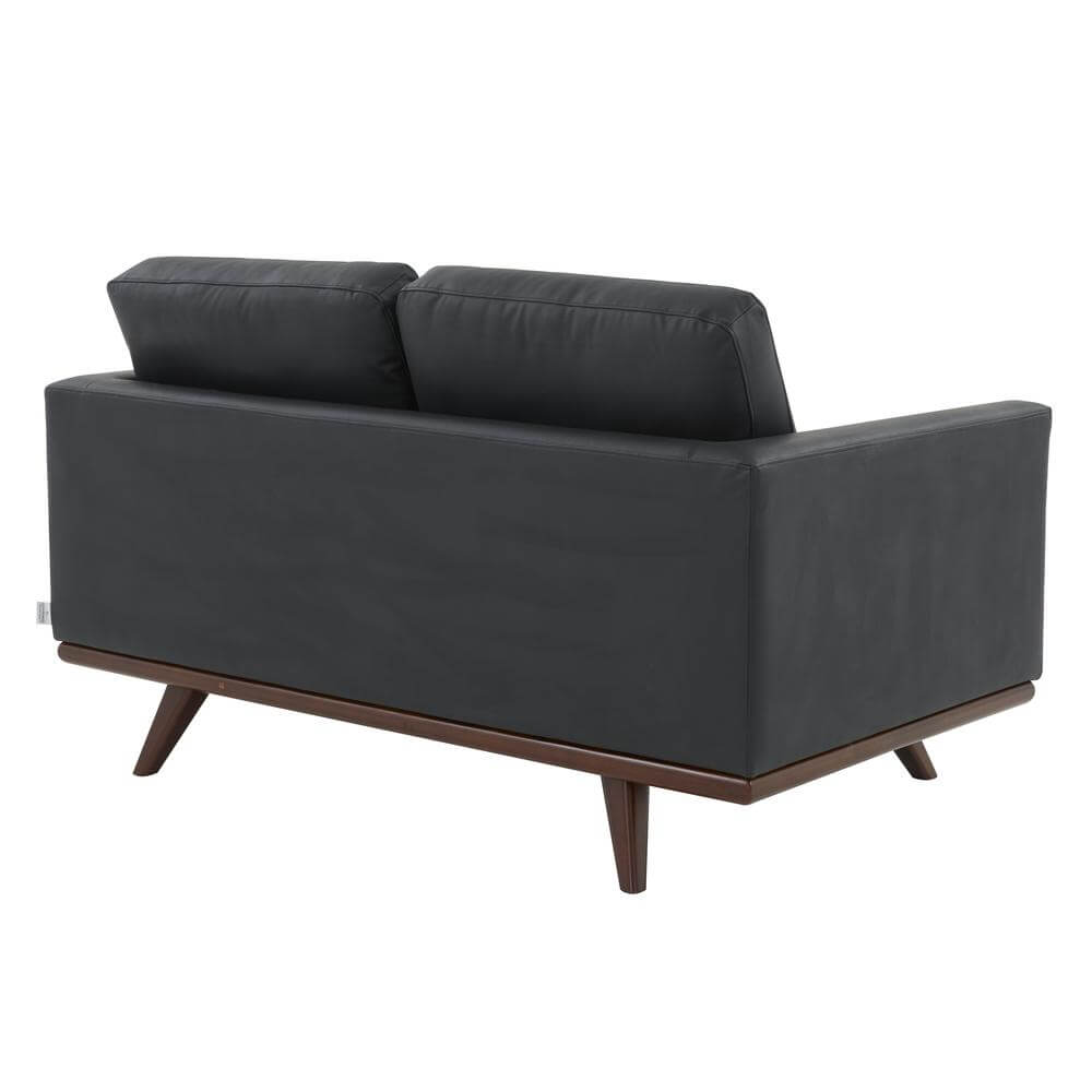 Chester MCM Faux Leather Loveseat Sofa 58" – Mid-Century Modern Compact Couch (5 Colors) back view with dark faux leather.