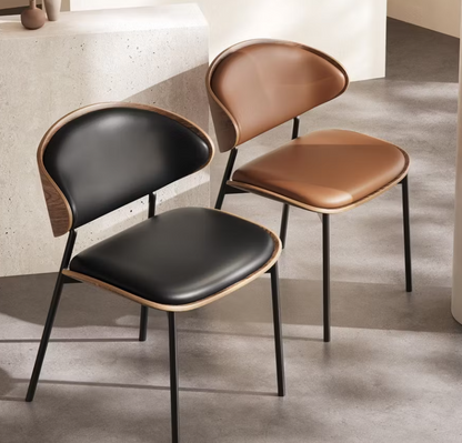 Quinlan Brown Faux Leather Dining Chair – 30" Mid-Century Curved-Back Chair (Set of 2)