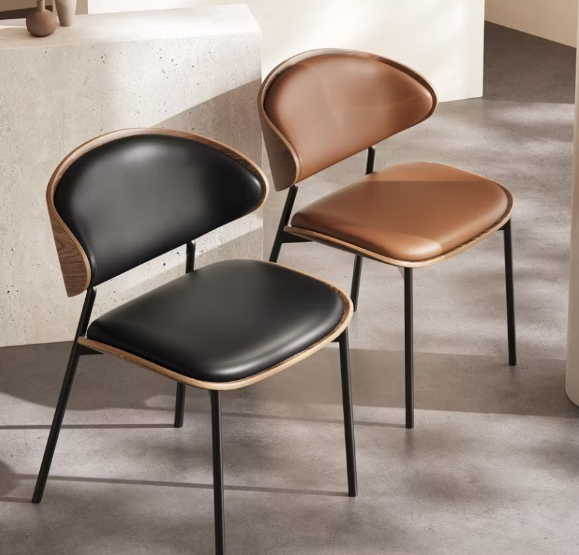 Quinlan Brown Faux Leather Dining Chair – 30" Mid-Century Curved-Back Chair (Set of 2)
