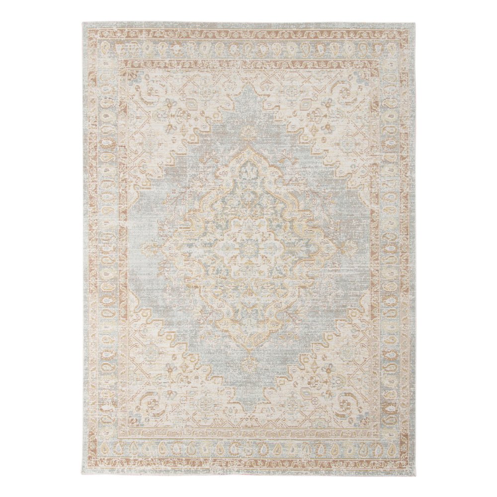 Tan And Gray Medallion Distressed Area Rug | 9' x 13'