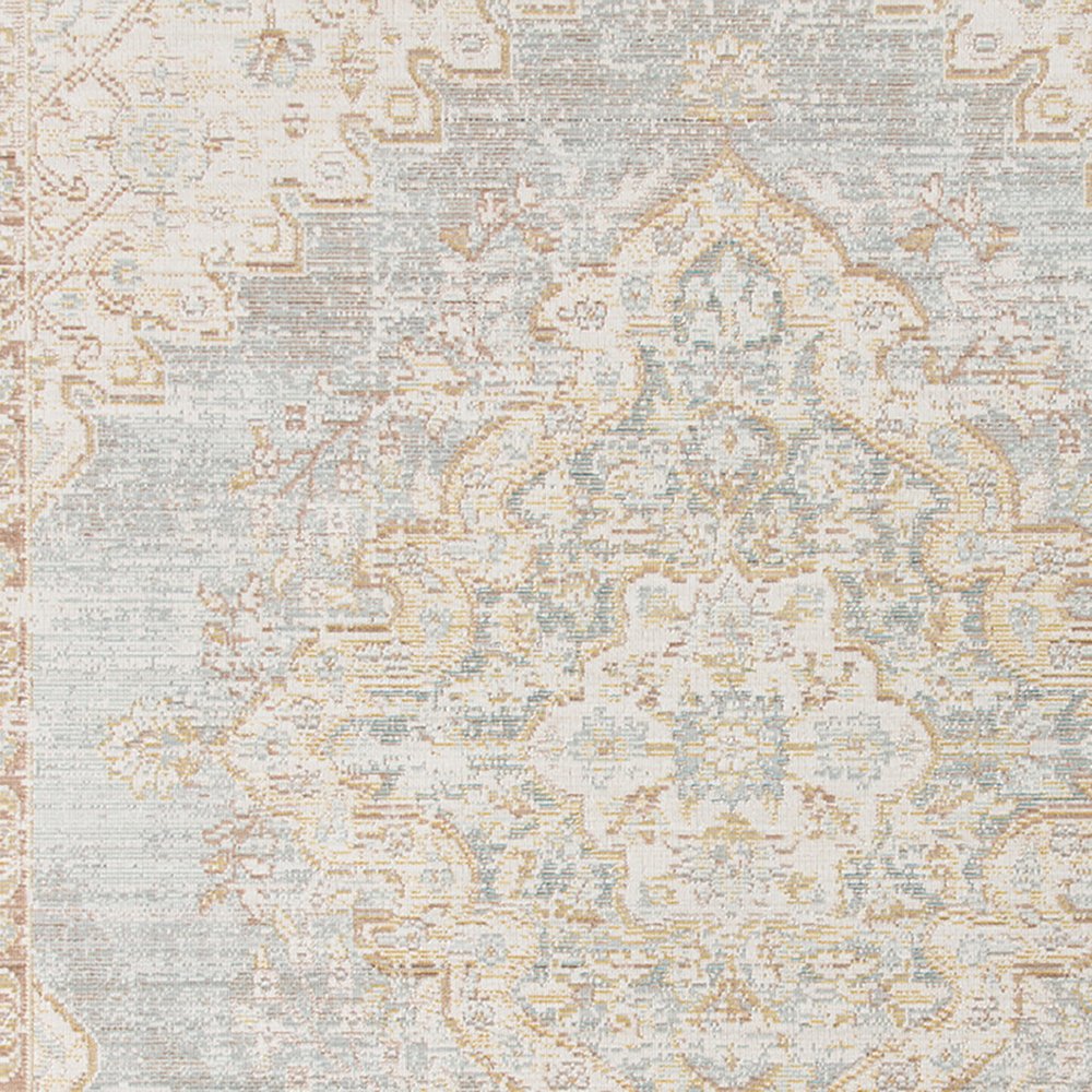 Tan And Gray Medallion Distressed Area Rug | 9' x 13'