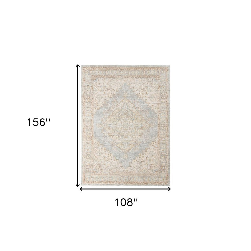 Tan And Gray Medallion Distressed Area Rug | 9' x 13'