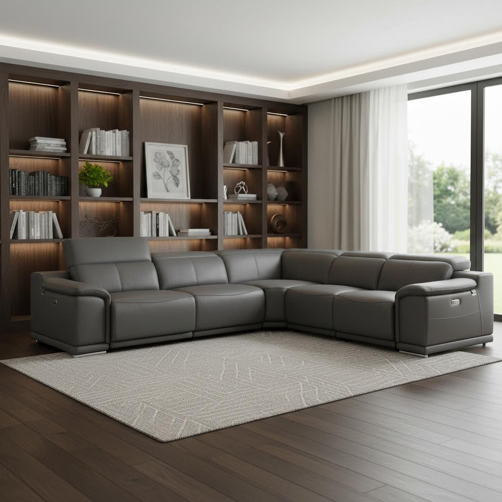 Italian Leather Power Reclining Corner Sectional Sofa