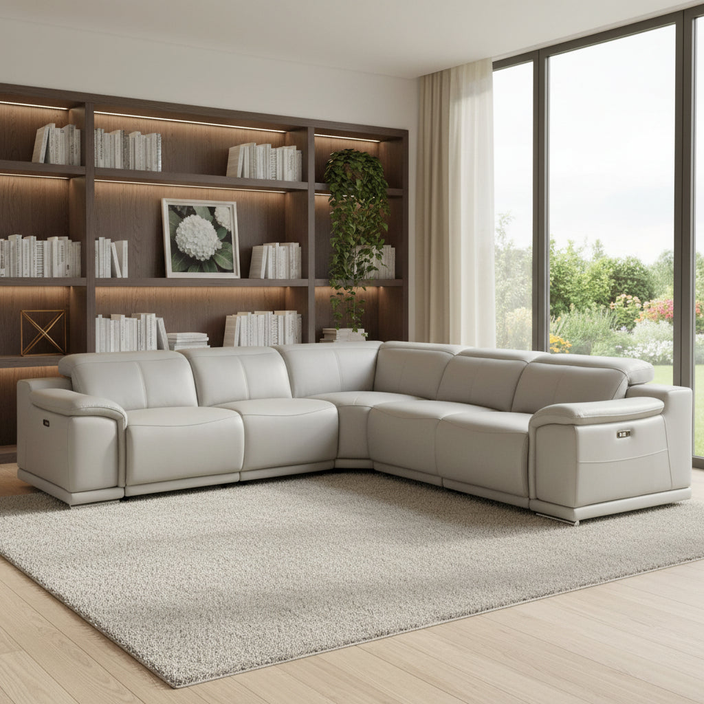 Italian Leather Power Reclining Corner Sectional Sofa