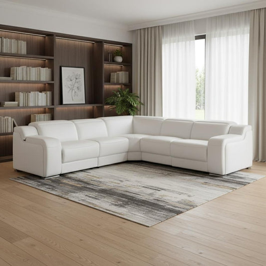 Italian Leather Power Reclining L-Shaped Sectional 112" | Modern Modular Corner Sofa