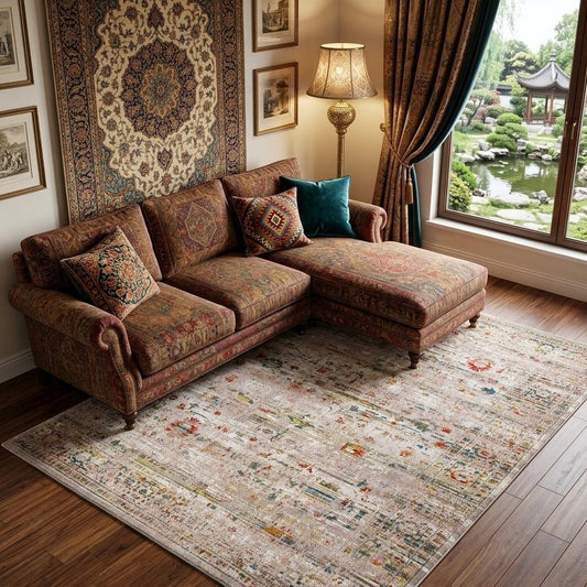 White Oriental Non Skid Area Rug | 9' x 13'