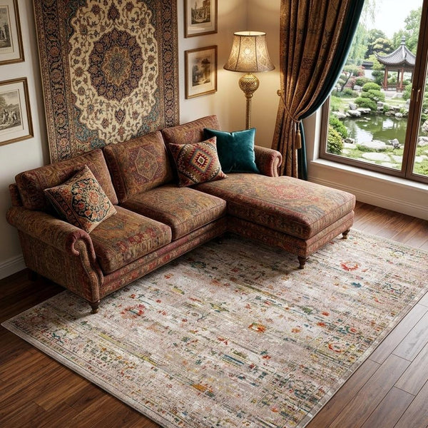 White Oriental Non Skid Area Rug | 9' x 13'