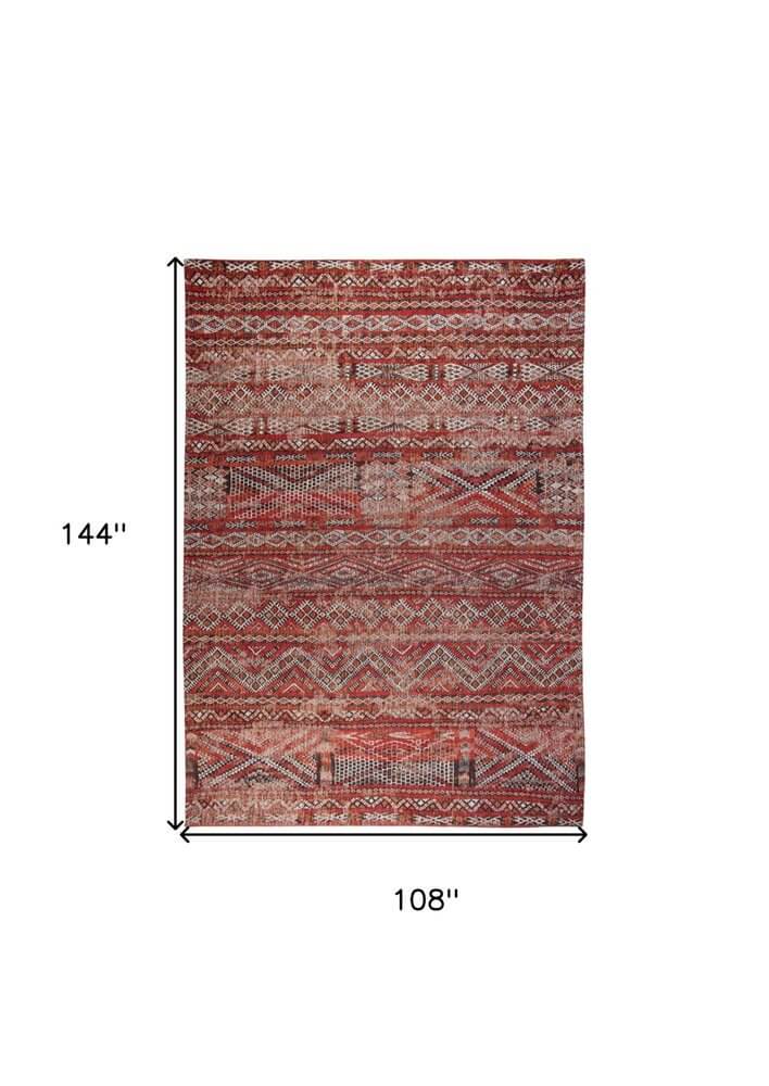 Red and Gray Oriental Non Skid Area Rug | 9' x 13' dimensions 108" x 144" with classic pattern.