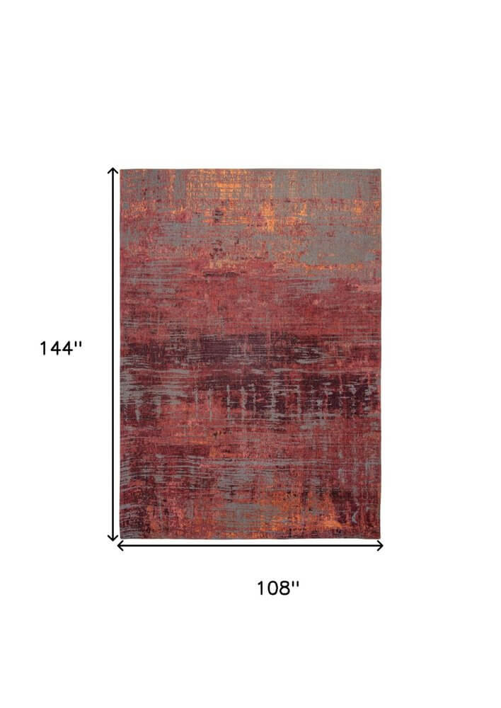 Red and Gray Abstract Non Skid Area Rug | 9' x 13'. Bold contemporary design with a blend of red and gray colors.