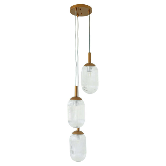 Neville Bronze & Clear Glass Pendant Light – 68" Three-Light Retro Pendant