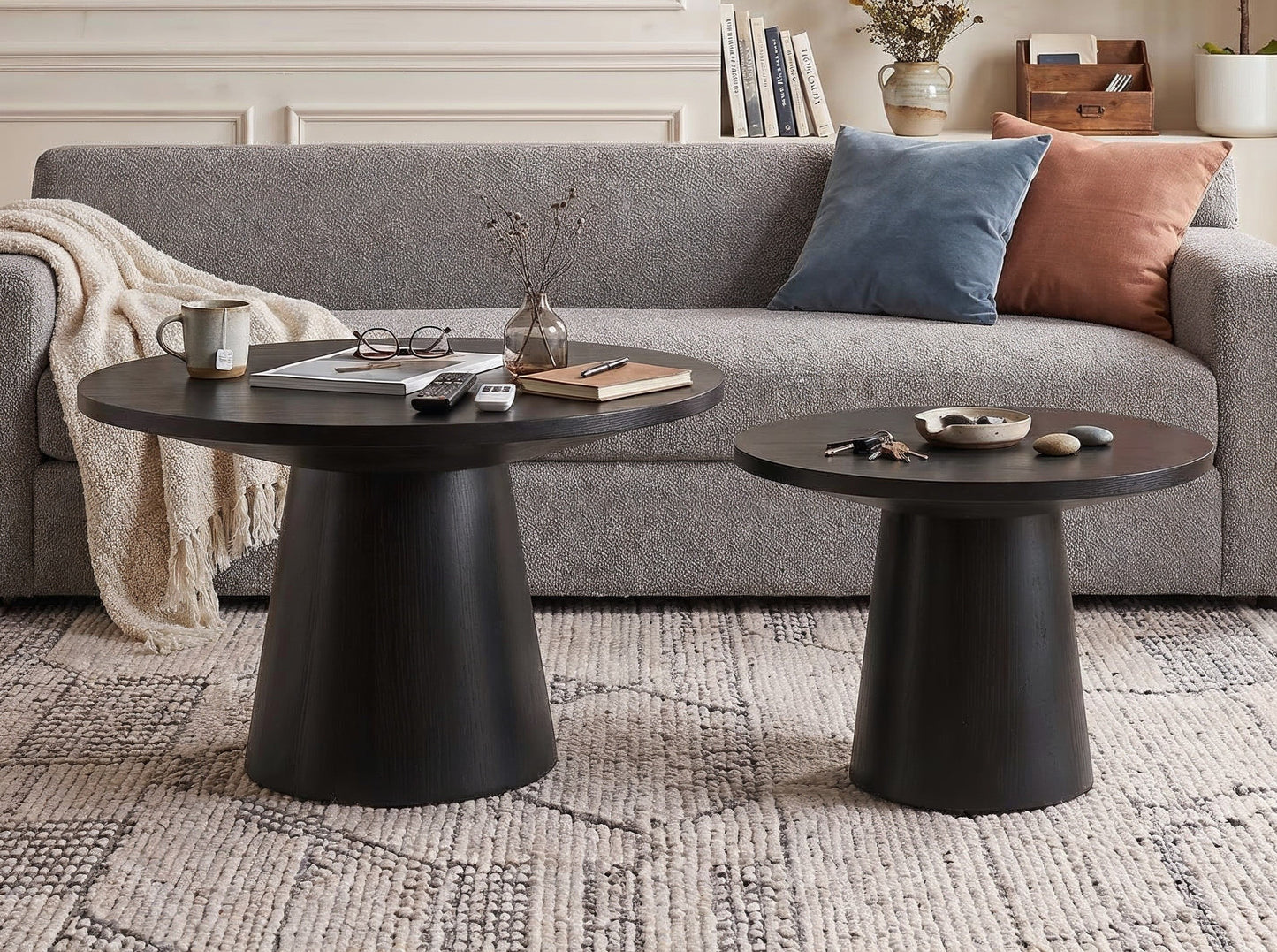 Jasper Ebony Solid Wood & MDF End Table – 29" Round End Table