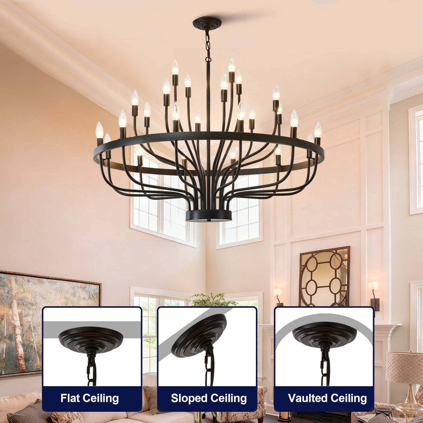 Daxton Black Iron 24-Light Chandelier 39.3 inch