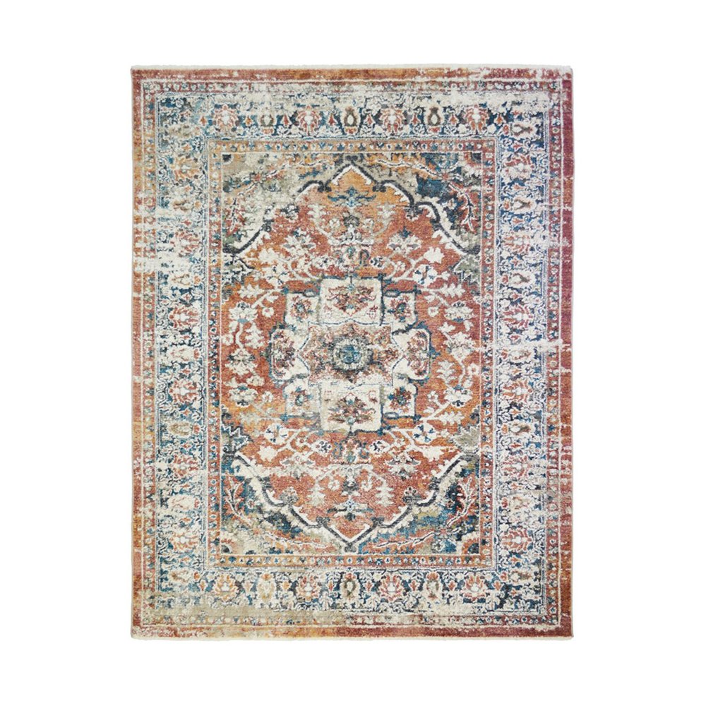 Rust Oriental Distressed Area Rug With Fringe Area Rug | 9' x 13' showcasing classic pattern and rich texture.
