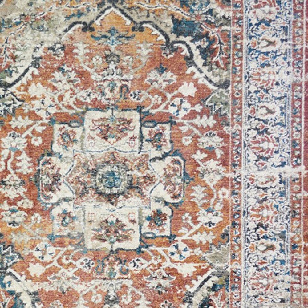 Rust Oriental Distressed Area Rug With Fringe Area Rug | 9' x 13' classic pattern with rich texture and fringe border.