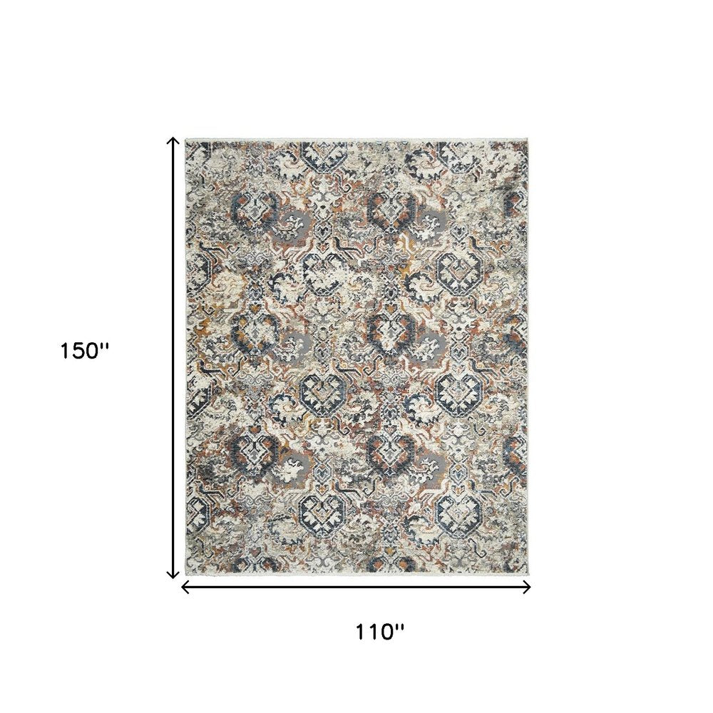 Rust Oriental Distressed Area Rug With Fringe Area Rug | 9' x 13' showcasing intricate patterns and measurements.