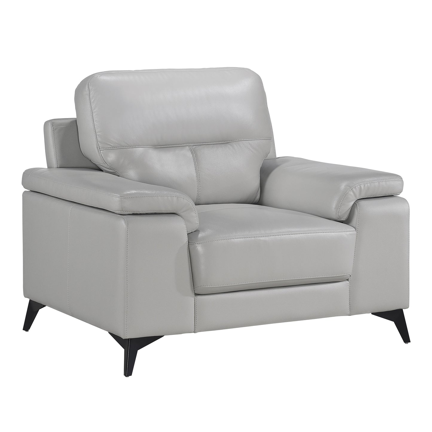 Alder Silver Gray Leather Armchair – 43.75" Pillow-Top Arm Accent Chair