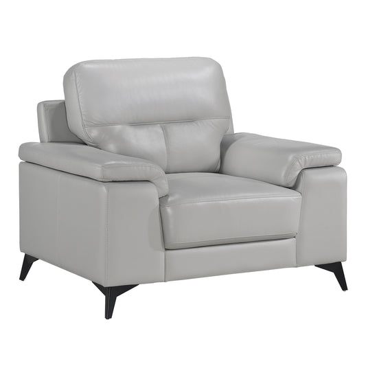 Alder Silver Gray Leather Armchair – 43.75" Pillow-Top Arm Accent Chair