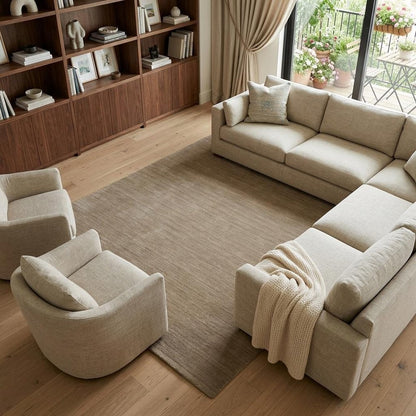 Tan Wool Hand Woven Area Rug | 9' x 13'