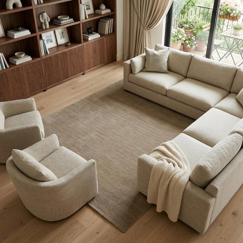 Tan Wool Hand Woven Area Rug | 9' x 13'