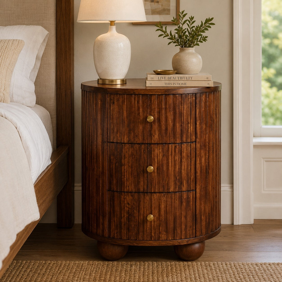 Joss Curved Fluted Mango Wood Nightstand