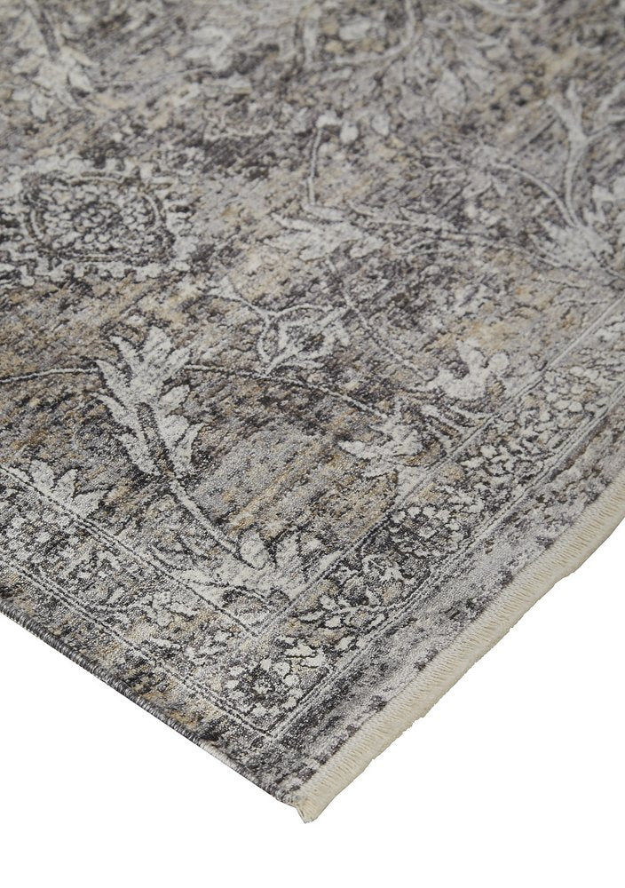 Tan and Gray Oriental Power Loom Worn Faded Area Rug | 9' x 13'