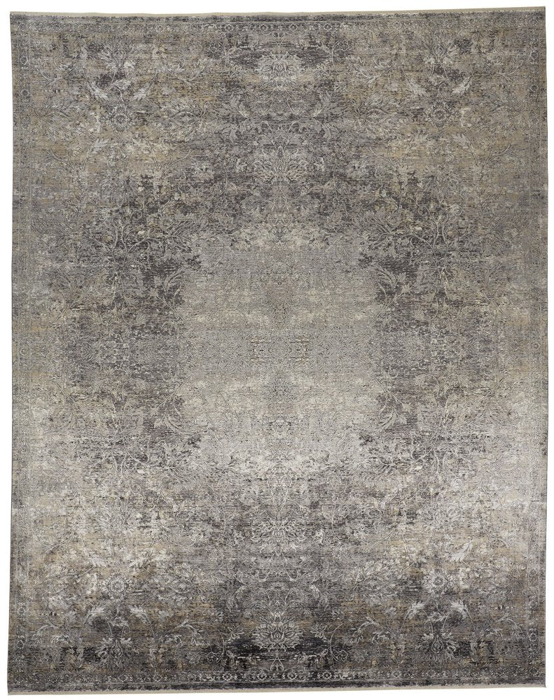 Tan and Gray Oriental Power Loom Worn Faded Area Rug | 9' x 13'