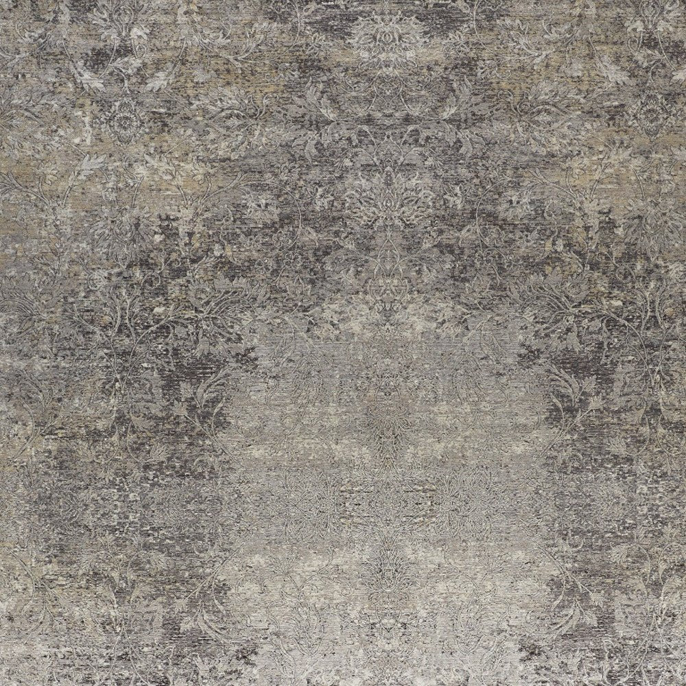 Tan and Gray Oriental Power Loom Worn Faded Area Rug