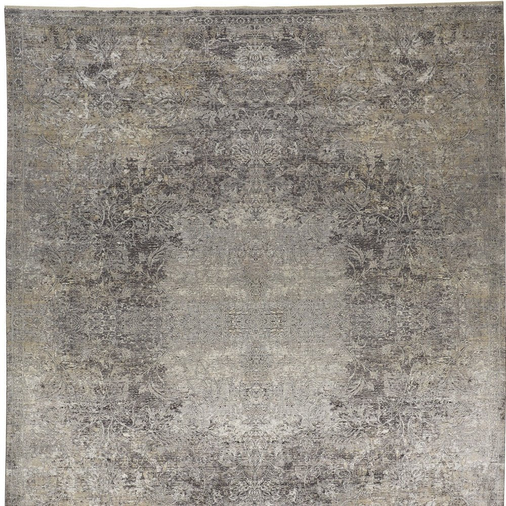 Tan and Gray Oriental Power Loom Worn Faded Area Rug | 9' x 13'
