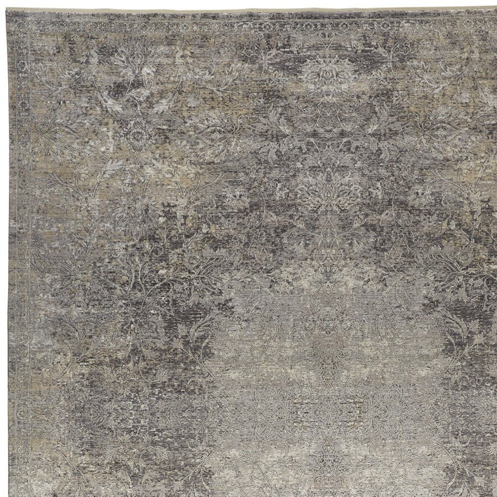 Tan and Gray Oriental Power Loom Worn Faded Area Rug | 9' x 13'