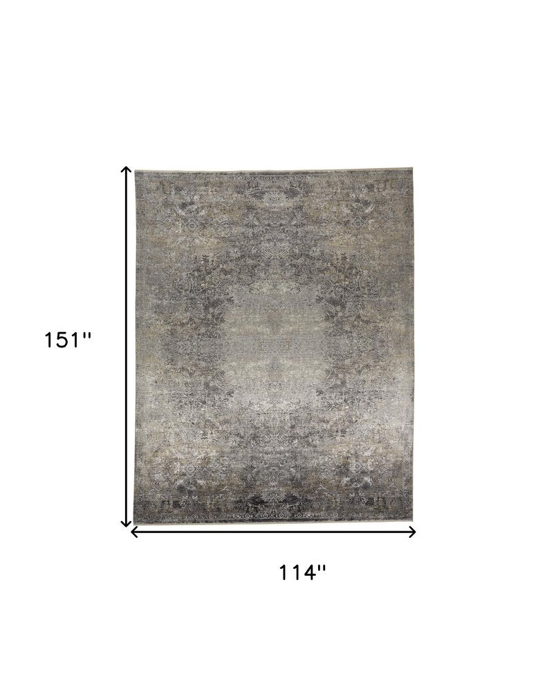 Tan and Gray Oriental Power Loom Worn Faded Area Rug | 9' x 13'