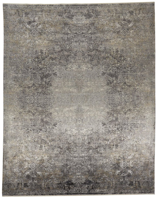 Tan and Gray Oriental Power Loom Worn Faded Area Rug | 9' x 13'